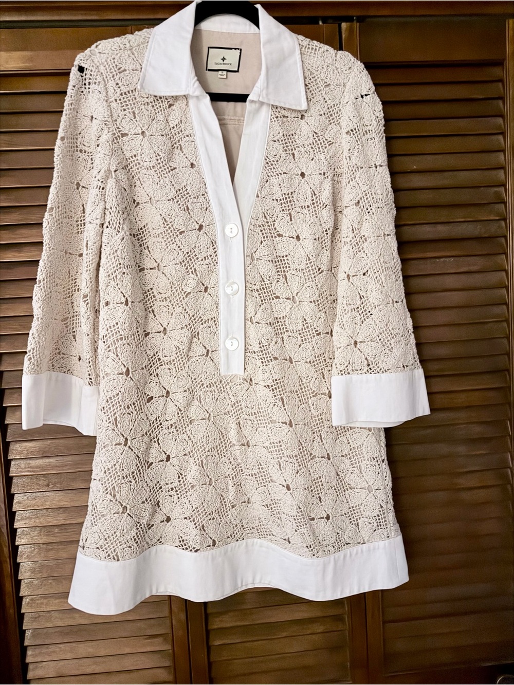 Tuckernuck Tan Cream Crochet Collier Tunic Mini Dress Dress S NWOT - Picture 2 of 7